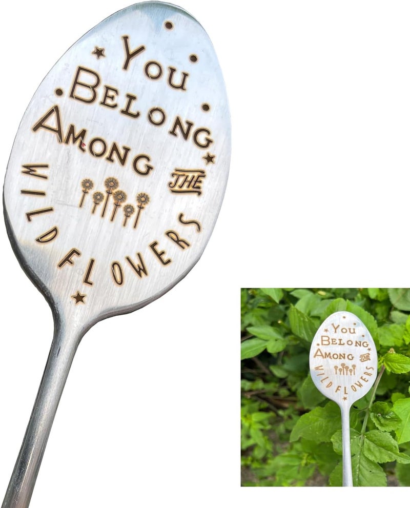 PLWalker Garden Plant Marker Friendship Gift for Women Gardeners, Plant Stake Label Sign Tag Gardening Gifts for Woman Plant Lovers, Metal Garden Decoration (Among Flowers) - Image 1